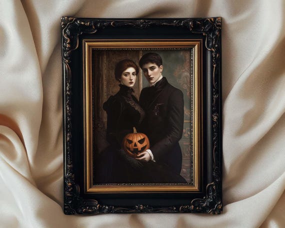 Victorian Lesbians Halloween Print: Sapphic Pumpkins Vintage Wall Art