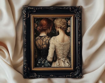 Lesbian Couple Art Print: Baroque Sapphic Pride, Vintage Style