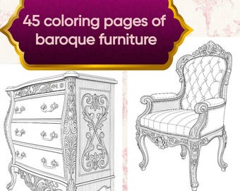 Dibujos para colorear de muebles barrocos, dibujo de contorno de muebles barrocos, pinta el tuyo, libro para colorear de muebles antiguos, descarga, imprimible