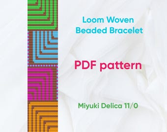 Patrón de pulsera, Patrón de telar de cuentas, Pulsera Delica, Pulsera tejida en telar, Pulsera geométrica, Descargable, PDF