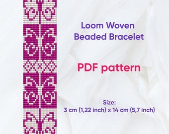 Patrón de pulsera, Patrón de telar de cuentas, Pulsera Delica, Pulsera tejida en telar, Pulsera mariposa, Descargable, PDF