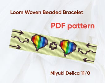 Patrón de pulsera, Patrón de telar de cuentas, Pulsera Delica, Pulsera tejida en telar, Pulsera Love, Descargable, PDF