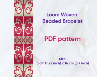 Patrón de pulsera, Patrón de telar de cuentas, Pulsera Delica, Pulsera tejida en telar, Descargable, PDF