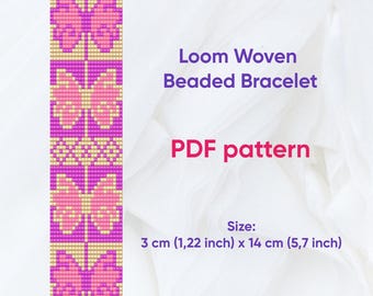 Patrón de pulsera, Patrón de telar de cuentas, Pulsera Delica, Pulsera tejida en telar, Descargable, PDF