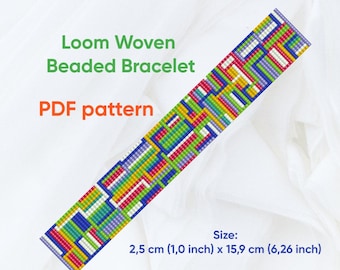 Patrón de pulsera, Patrón de telar de cuentas, Pulsera Delica, Pulsera tejida en telar, Pulsera abstracta, Descargable, PDF