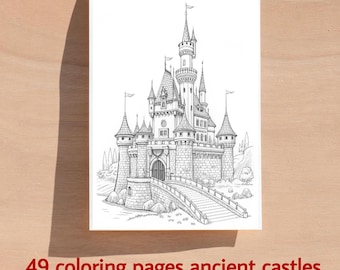 49 páginas para colorear de castillos antiguos, Pinta el tuyo, Libro para colorear de castillos de cuentos de hadas, Dibujo de castillos de princesas, Descarga, Imprimible
