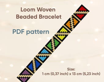 Patrón de pulsera, Patrón de telar de cuentas, Pulsera Delica, Pulsera tejida en telar, Pulsera geométrica, Descargable, PDF