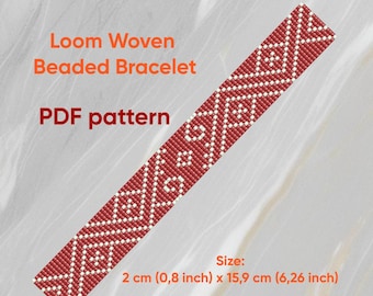 Patrón de pulsera, Patrón de telar de cuentas, Pulsera Delica, Pulsera tejida en telar, Pulsera con adorno, Descargable, PDF