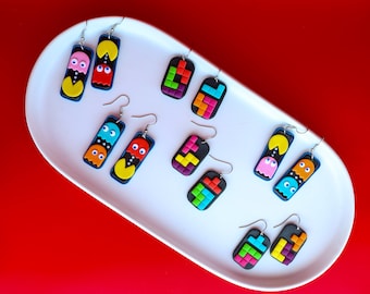 Bite Me or Block Me | Retro Arcade Polymer Clay Earrings | 80s Inspired Gamer Fan Art | Handmade Retail Therapy from The Clay Session