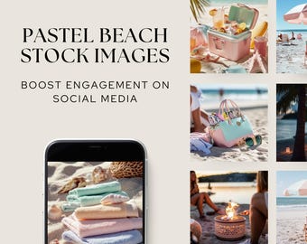Pastelkleurige strandafbeeldingen: zomerse esthetische fotobundel (digitale download)