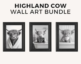 Highland Cow Wall Art Bundle - Bathroom Decor
