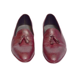 Handmade Genuine Snake Embossed Leather Tussle Loafers For Men