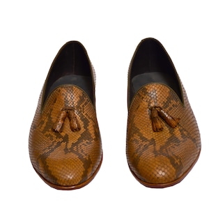 Handmade Genuine Snake Embossed Leather Tussle Loafers For Men