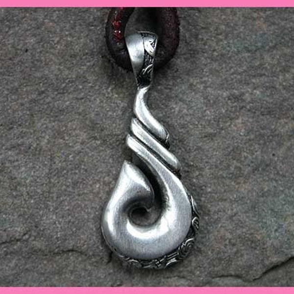 SALE Leather Surfer Necklace With Maori Fish Hook pendant pewter New Zealand Jewelry