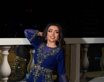 Royal Blue Kaftan Dress | Moroccan Caftan | Wedding Guest Evening Gown | Elegant Party Wear
