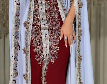 Luxury Red Moroccan Kaftan , Luxury Modest Fashion Arabic Maxi Dress, Dubai Style Bridal Wear