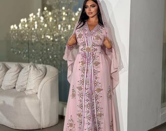 Blush Pink Velvet Moroccan Takchita  Handmade Bridal Kaftan  Engagement  or Eid Dress  Elegant Arabic Gown- Islamic Nikkah Kaftan Dress - Etsy