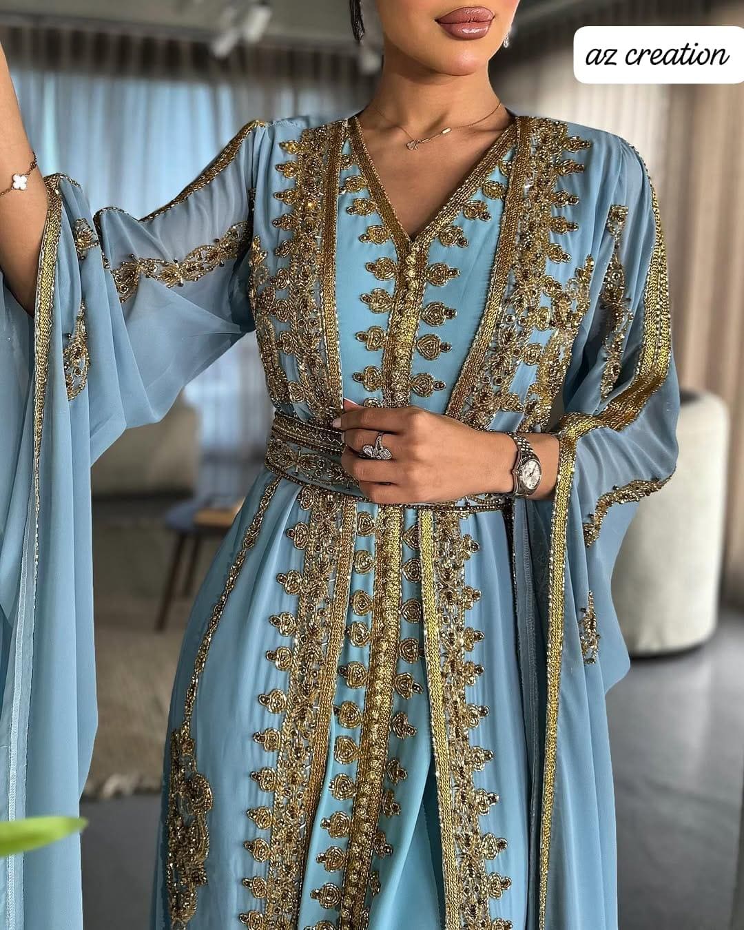 Sky Blue Moroccan Kaftan Dress