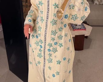 Cream Moroccan Kaftan, Luxury Arabic Maxi , Evening Gown, Modest  Dress, Eid Party Wear, Custom Made