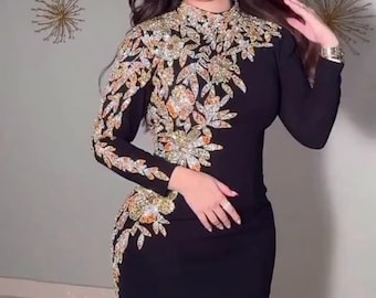 Embroidered Velvet Kaftan Abaya, Islamic Clothing Arabic Long Sleeves Kaftan Dubai Muslim Dress
