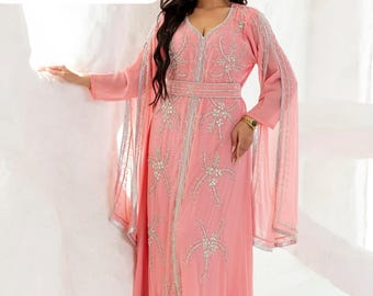 Elegant Handmade Kaftan Abaya, Moroccan Wedding Dress, Arabic Party Wear