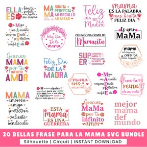 Lot 20 belles filles pour la maman, Svg Christian Mama espagnol, Svg Ella es mi Mama Amorosa Valiente, cadeau pour maman mexicaine, maman latina png