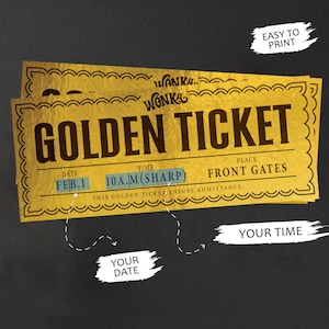 Anpassbares Willy Wonka Goldenes Ticket, bearbeitbares Goldenes Ticket Gutschein Vorlage, Wonka's Goldenes Ticket Vorlage, bearbeitbares Ticket