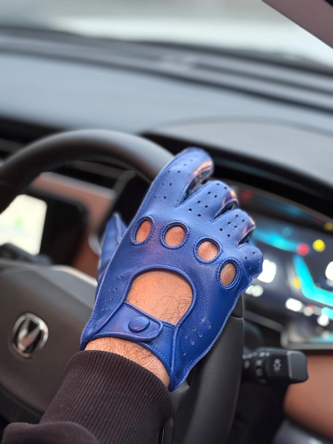 Men's Genuine Leather Driving Gloves With Knuckle Holes