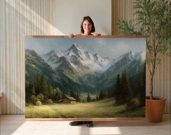 Sexten Village, Extra Large Wall Art, Oversized Wall Art, Nature Art, Mountain Wall Art, Tapestry Wall Hanging, Oil Painting Print , 004