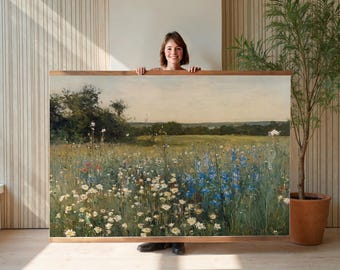Blooming Fields, Extra Large Wall Art, Oversized Wall Art, Nature Tapestry, Floral Wall Art, Wall Hanging Canvas, Oil Painting Print , 006