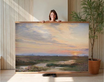 Tapiz de paisaje al atardecer: lienzo vintage extragrande con diseño de pantano / 221