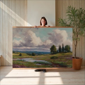Prado Sereno, Arte de Parede Extra Grande, Arte de Parede Grande, Tapeçaria da Natureza, Arte de Parede da Natureza, Tela para Pendurar na Parede, Impressão em Pintura a Óleo, 008