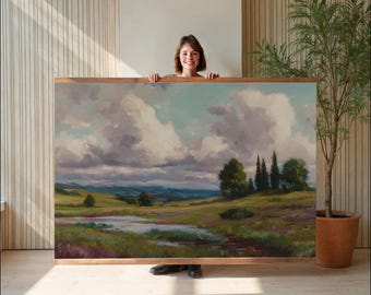 Serene Meadow, Extra Large Wall Art, Oversized Wall Art, Nature Tapestry, Nature Wall Art, Wall Hanging Canvas, Oil Painting Print , 008
