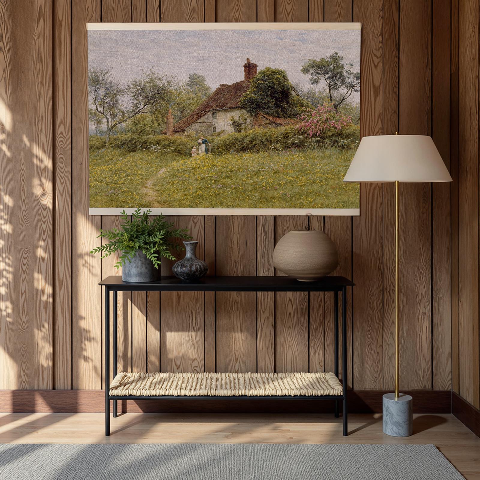 Cottage Serenity, Extra Large Wall Art, Vintage Tapestry, Rural Wall Art, Wall Hanging Canvas, Countryside Art, Oversized Canvas, 032