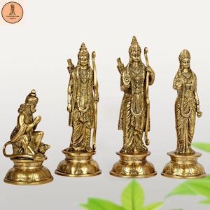 Brass Ram Darbar Murti Lord Rama Laxman and Sita Religious God Statue Home Decor Pooja Temple Shrine Home Decor