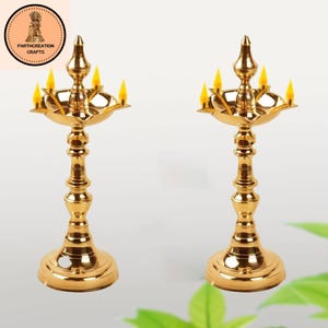 Brass Fancy Kerala Diya Oil Lamp Stand for Puja Home Decoration Items for Pooja Room Temple Festival Gifts Indian Puja Articles Decor