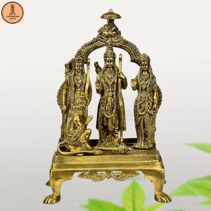 Brass Ram Darbar Statue Shree Ram Ji Sita Laxman Hanuman Home Décor Puja Bhagwan Idol