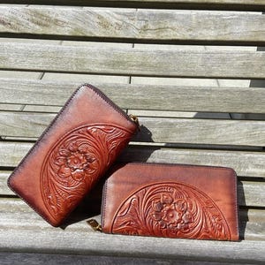 Klassische Blütenbrieftasche - Brieftasche aus echtem Leder, Brieftasche aus echtem Leder mit Blumenmuster, Akkordeon-Brieftasche, Brieftasche mit Reißverschluss, Kartensteckplatz-Brieftasche, Taschenbrieftasche