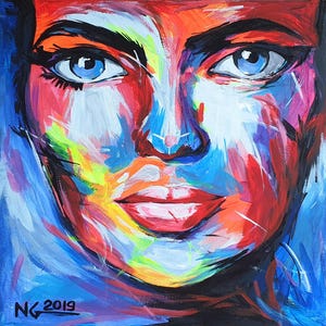 Abstract Woman Face Portrait Wall Decor Acrylic Colorful Portrait Painting