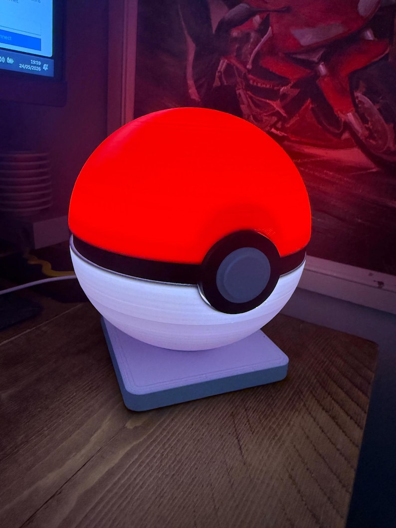 PokeBall - Red & White Ball LED Night Light - Gaming Inspired Desk Lamp, USB Mood Light, Bedside Lamp, Unique Gift for Gamers, Ambient Room image 3