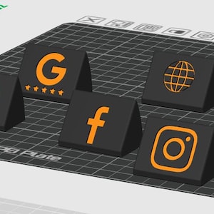 May include: A collection of black, triangular blocks, each displaying a different social media logo in orange. Logos include WhatsApp, Google, Facebook, Instagram, TikTok, and a globe icon. The blocks are arranged on a grid.