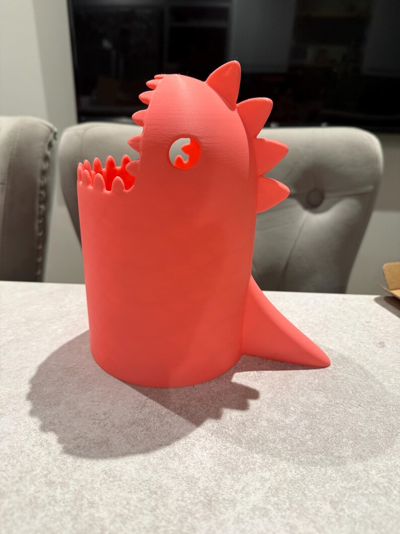 3D Printed Dinosaur Desk Bin | Fun Dino Rubbish Bin | Cute Office & Kids Room Decor | Unique Gift | Custom Colours | T-Rex Waste Basket image 3