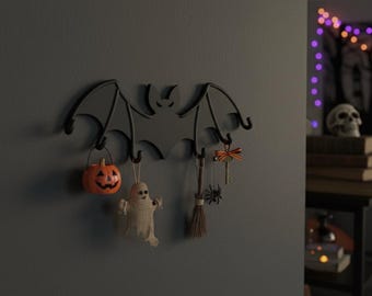 Bat Key or dog Lead Holder – Gothic Wall Hook | Spooky Home Décor | Halloween Gift | Bat Lover Present | Unique 3D Printed Wall Ar