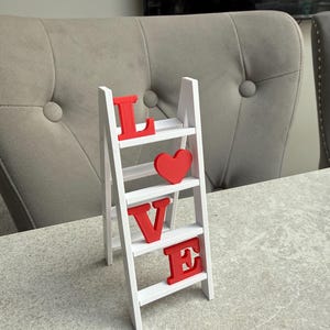 LOVE Ladder Ornament | Romantic Home Decor | Valentine’s Day Gift | Red & White Love Decoration | Shelf or Desk Display image 1