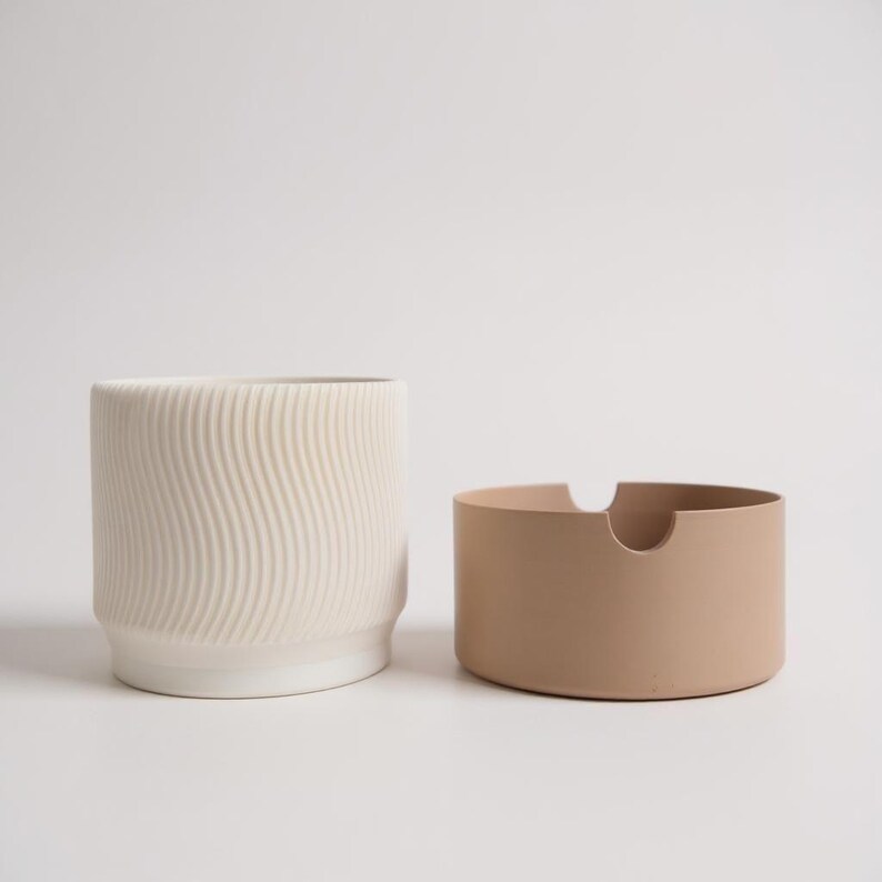Ribbed Planter Set – 2-Piece Self-Watering Plant Pots | Modern Minimalist Indoor Decor 3D Printed image 8