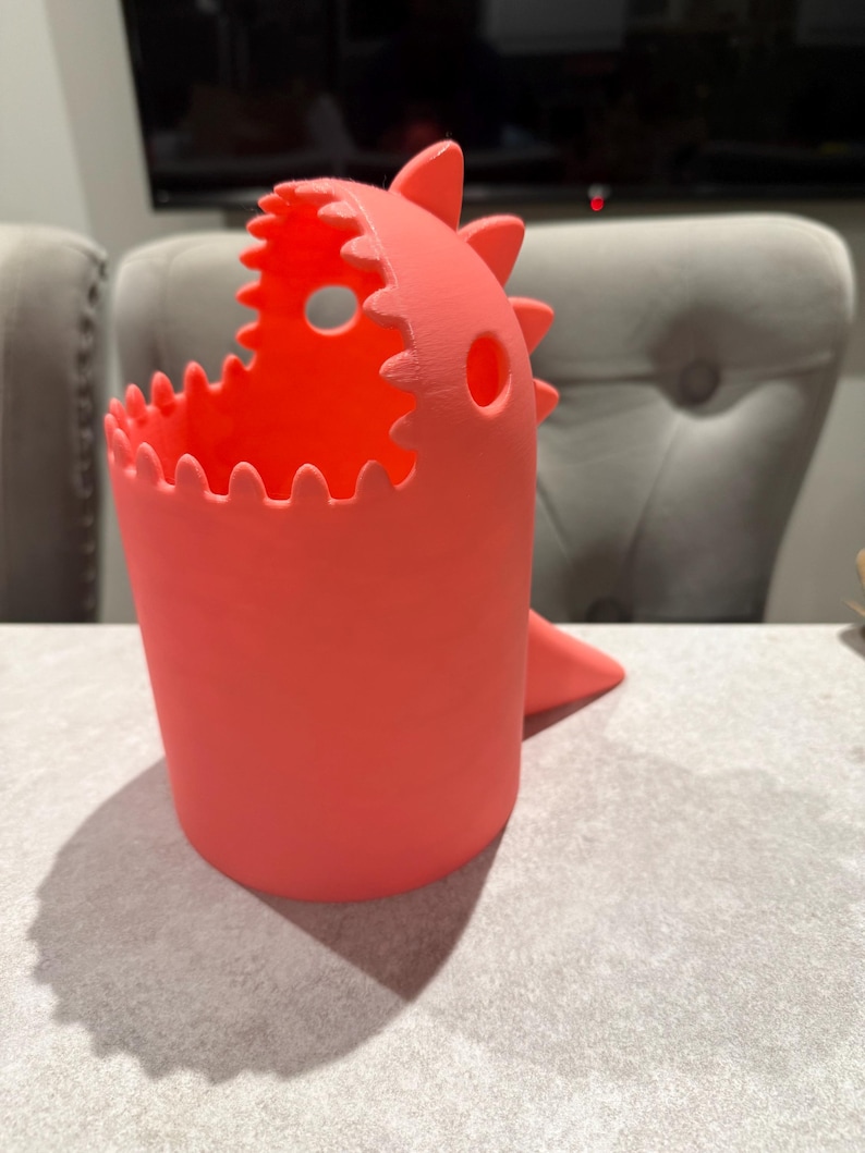 3D Printed Dinosaur Desk Bin | Fun Dino Rubbish Bin | Cute Office & Kids Room Decor | Unique Gift | Custom Colours | T-Rex Waste Basket image 4