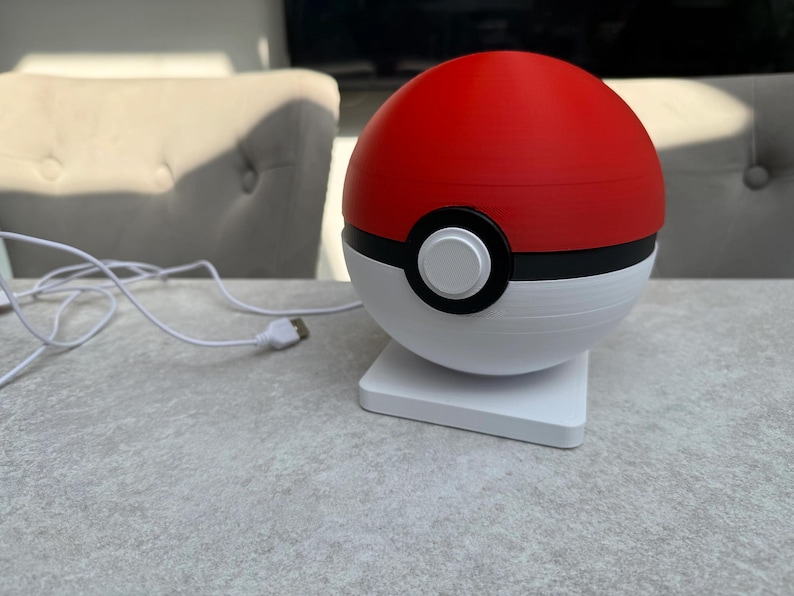 PokeBall - Red & White Ball LED Night Light - Gaming Inspired Desk Lamp, USB Mood Light, Bedside Lamp, Unique Gift for Gamers, Ambient Room image 5