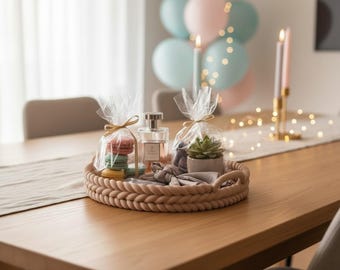 Decorative Rope Style Tray with Handles | Neutral Home Decor | Coffee Table Tray | Modern Minimal Gift Idea