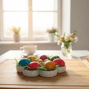 Flower Snack Tray with Dip Bowl | Ceramic Sharing Platter for Nibbles, Olives & Cheese | Modern Entertaining Dish | Gift Idea image 5