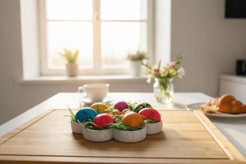 Flower Snack Tray with Dip Bowl | Ceramic Sharing Platter for Nibbles, Olives & Cheese | Modern Entertaining Dish | Gift Idea image 5